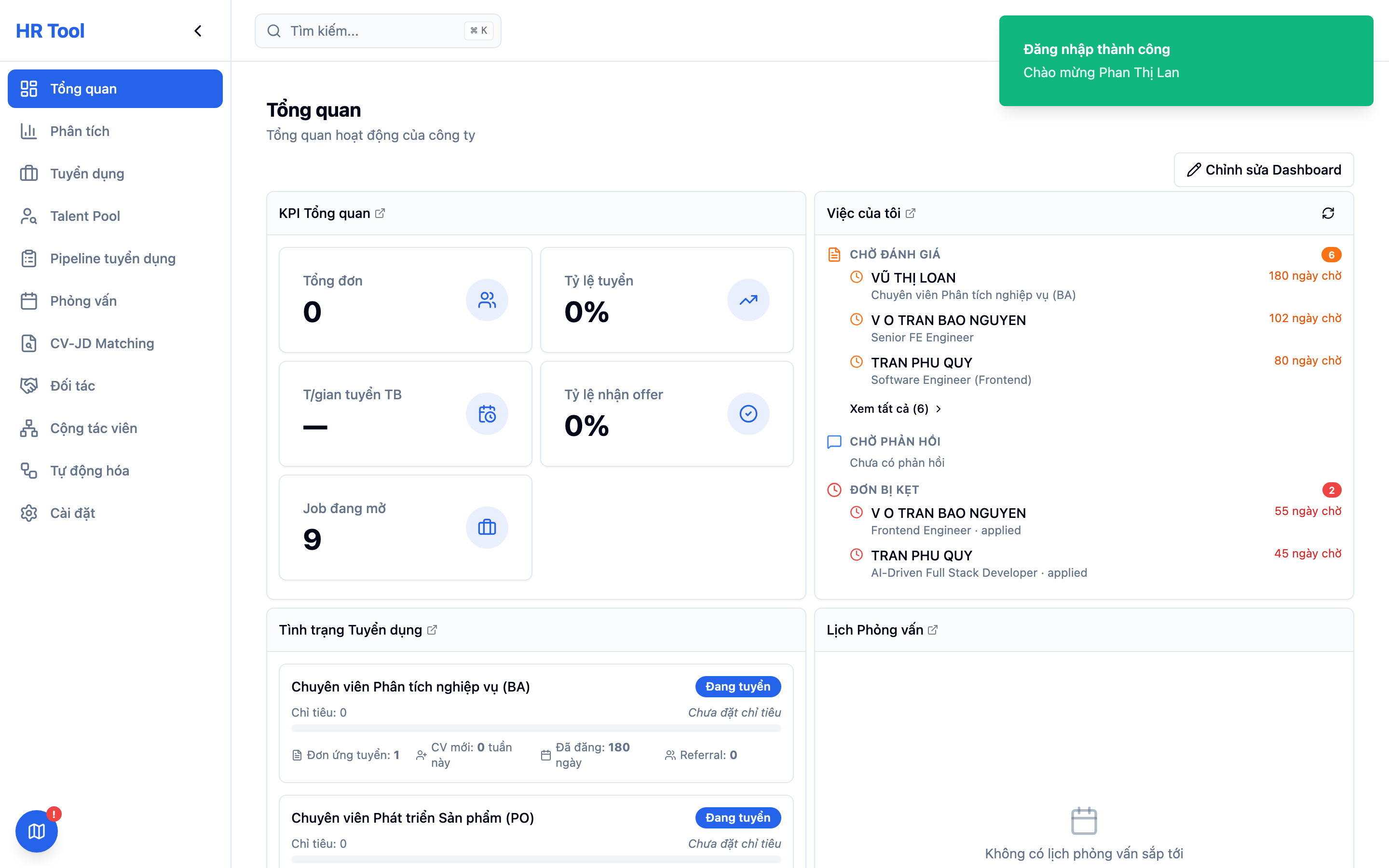 HR Tool Dashboard Screenshot